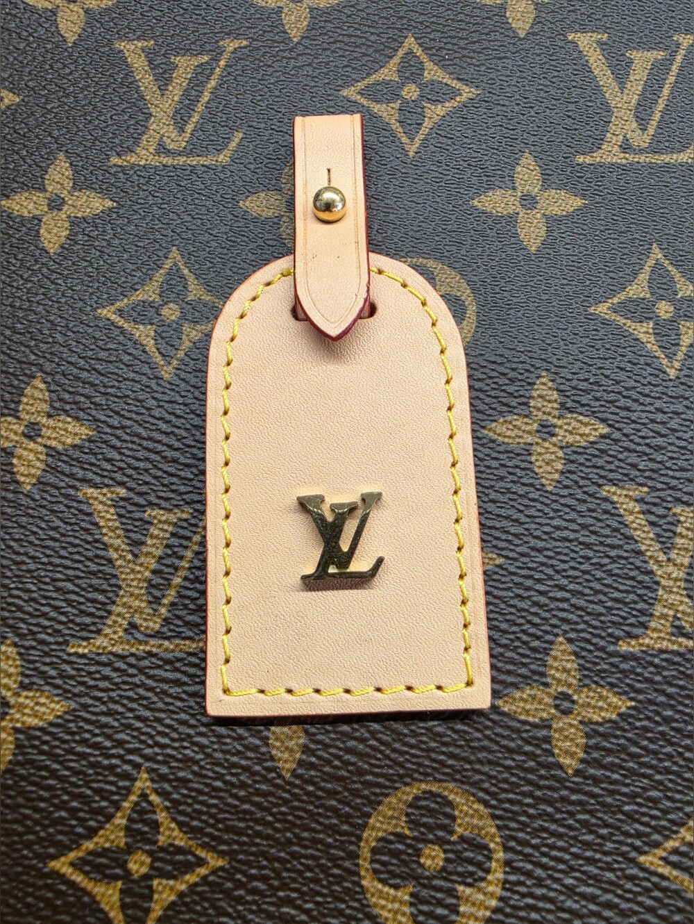 Louis Vuitton Beige Vachetta Leather Name Tag with Gold LV Logo